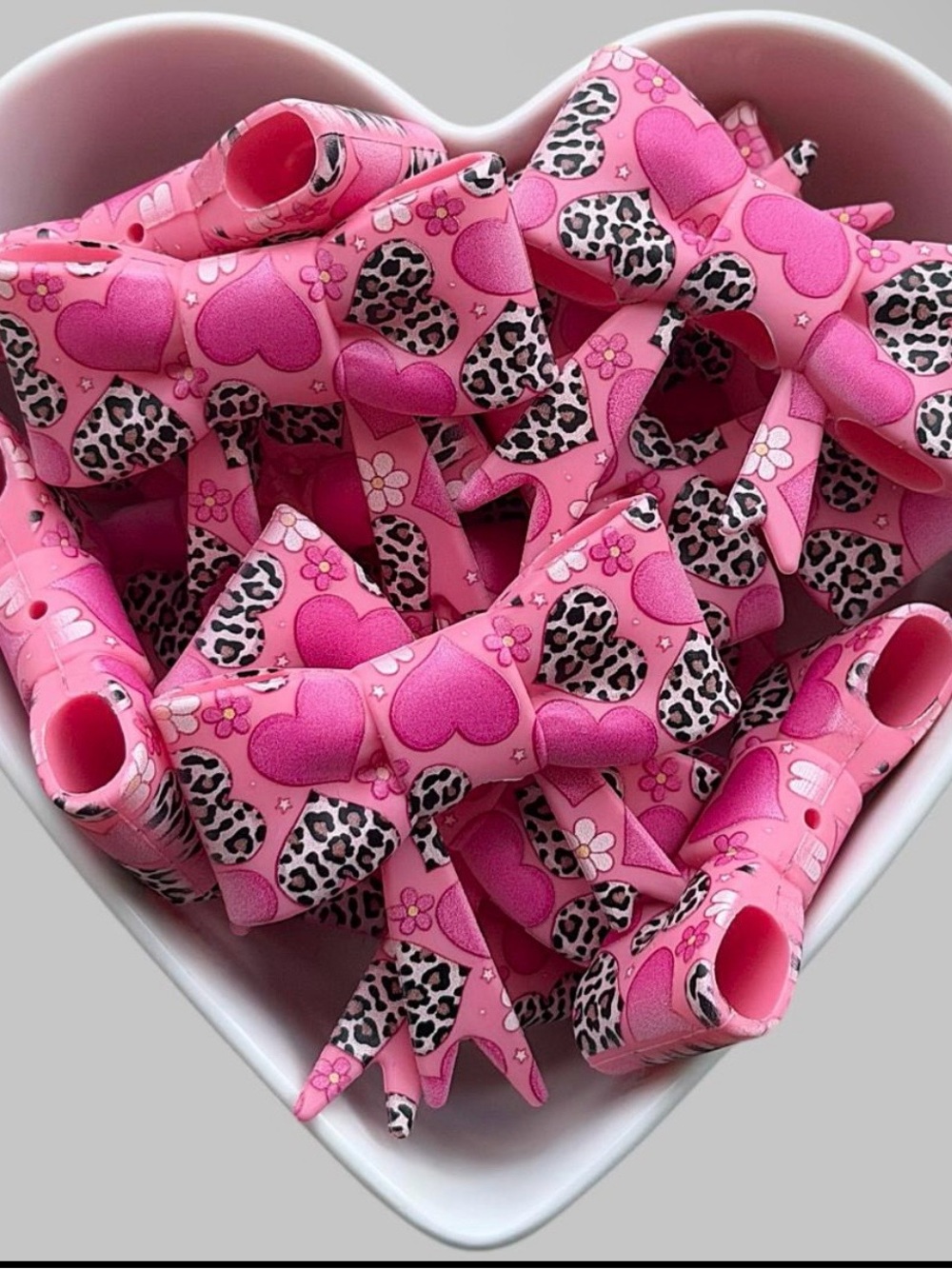 Pink Heart & Leopard Print straw topper